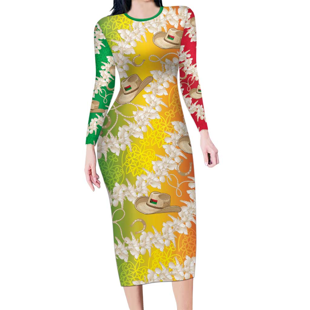 Vanuatu Cowboy Long Sleeve Bodycon Dress Straw Hats Hibiscus With Sand Drawing - Polynesian Pride