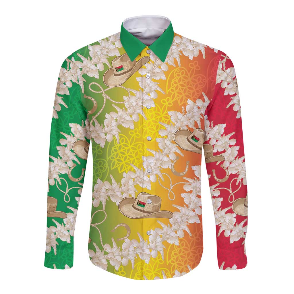 Vanuatu Cowboy Long Sleeve Button Shirt Straw Hats Hibiscus With Sand Drawing - Polynesian Pride