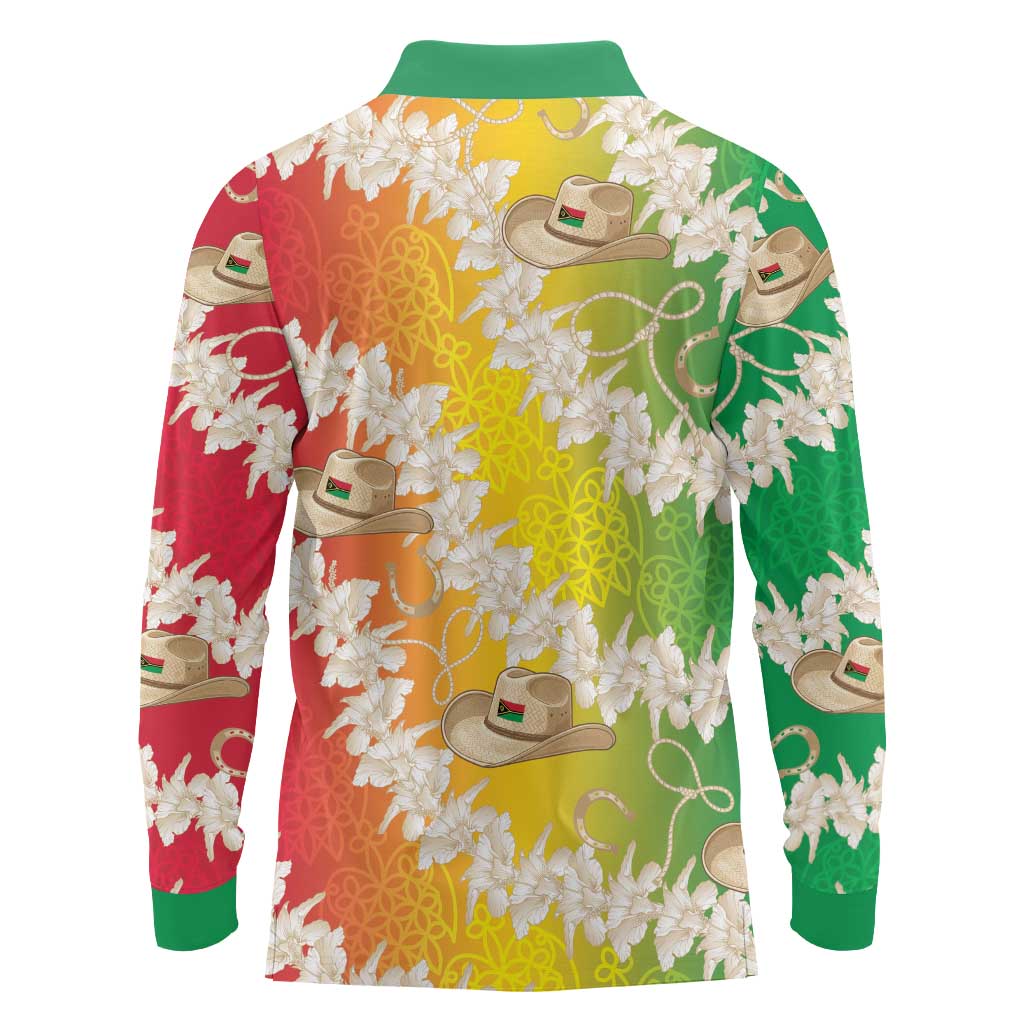 Vanuatu Cowboy Long Sleeve Polo Shirt Straw Hats Hibiscus With Sand Drawing - Polynesian Pride