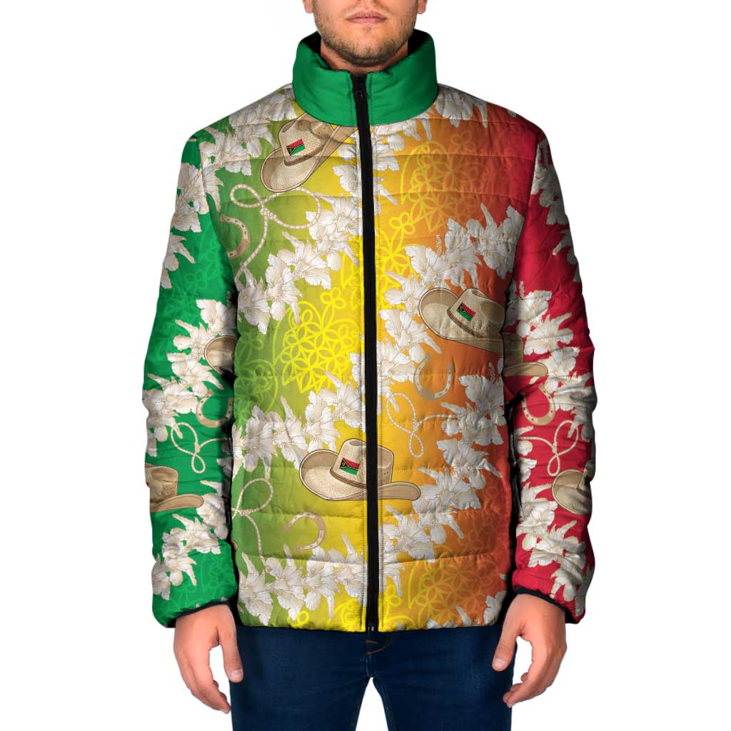 Vanuatu Cowboy Padded Jacket Straw Hats Hibiscus With Sand Drawing - Polynesian Pride