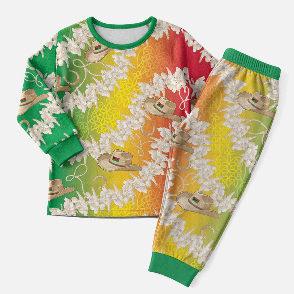 Vanuatu Cowboy Christmas Pajama Set Straw Hats Hibiscus With Sand Drawing - Polynesian Pride
