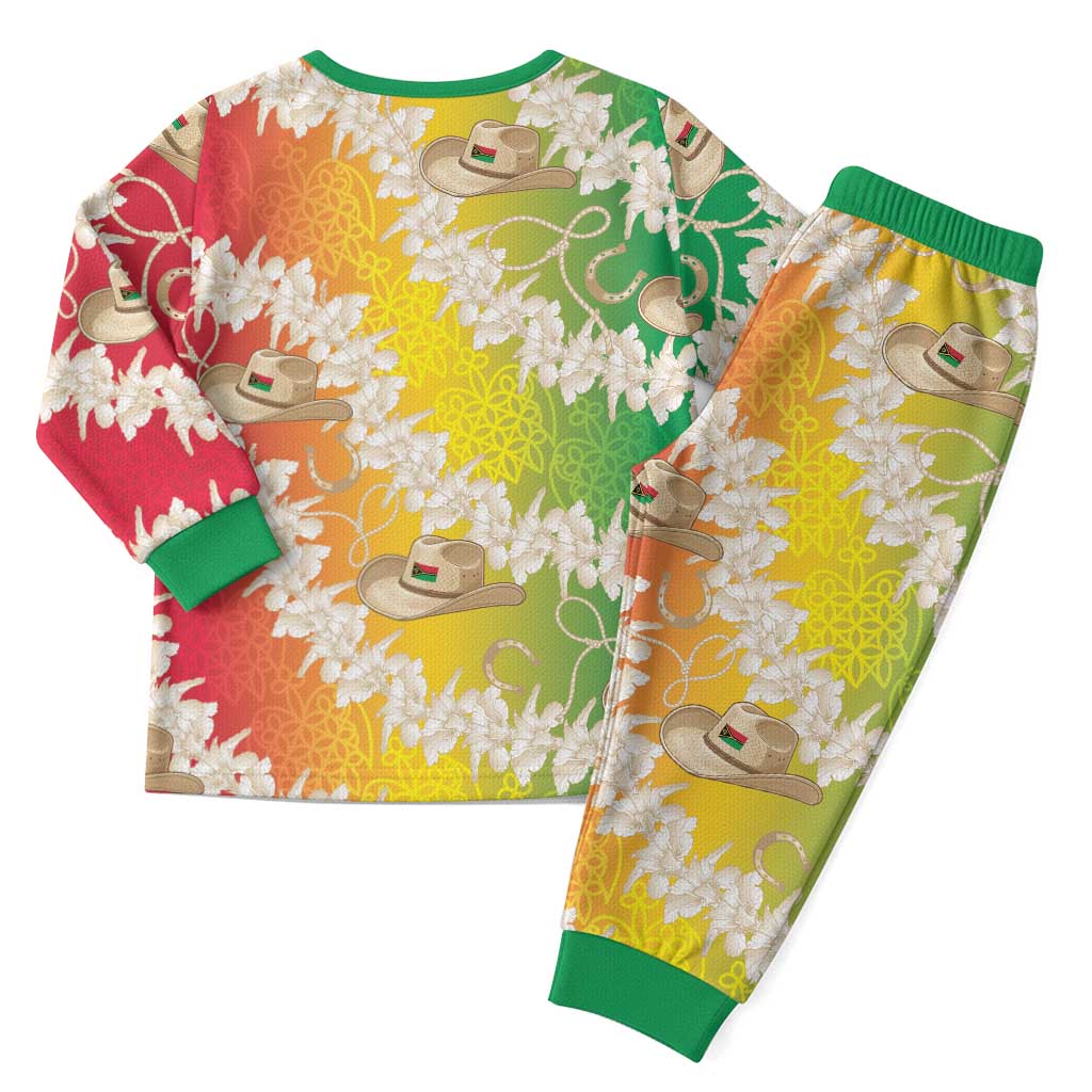 Vanuatu Cowboy Christmas Pajama Set Straw Hats Hibiscus With Sand Drawing - Polynesian Pride