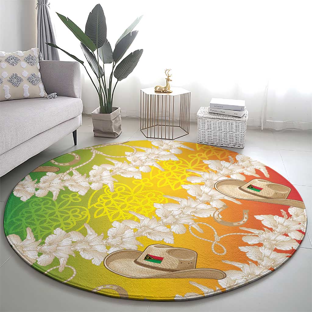 Vanuatu Cowboy Round Carpet Straw Hats Hibiscus With Sand Drawing LT14 - Polynesian Pride