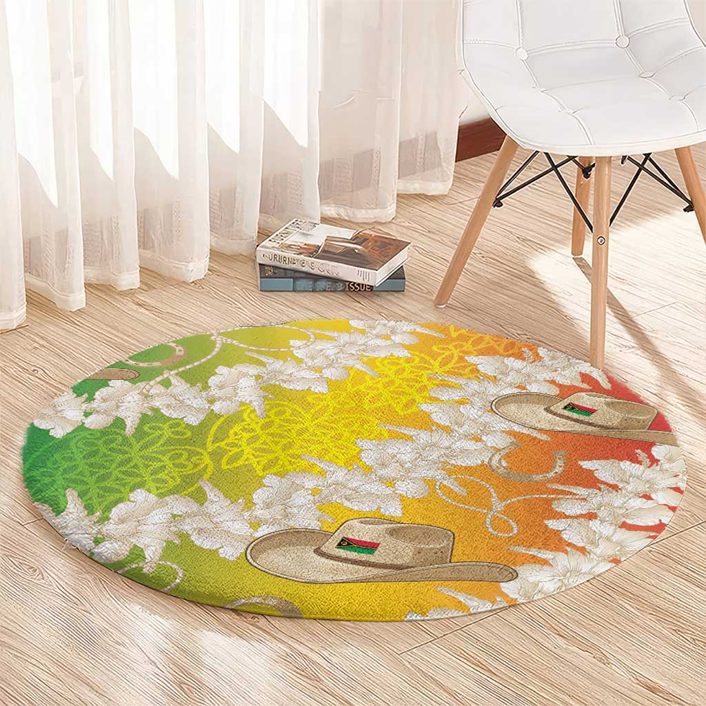Vanuatu Cowboy Round Carpet Straw Hats Hibiscus With Sand Drawing LT14 - Polynesian Pride