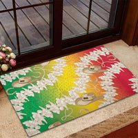 Vanuatu Cowboy Rubber Doormat Straw Hats Hibiscus With Sand Drawing - Polynesian Pride