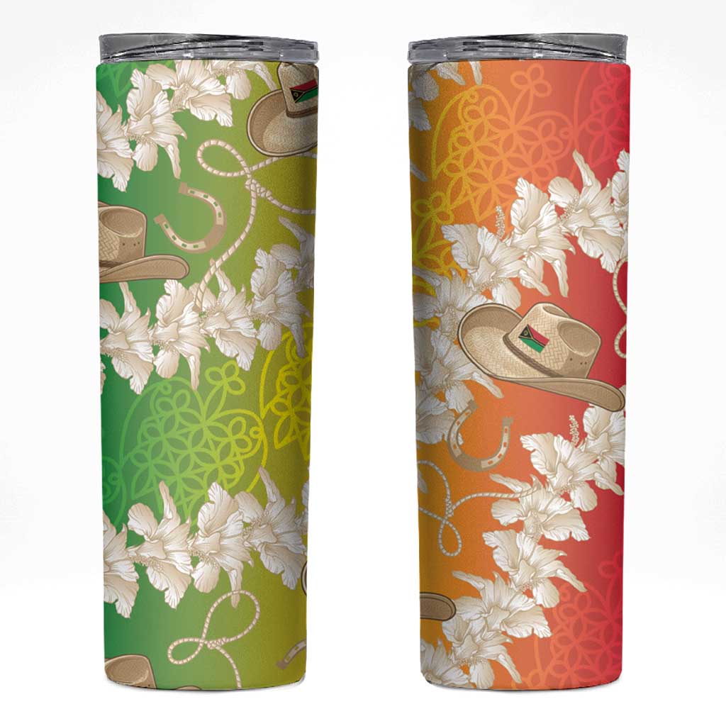 Vanuatu Cowboy Skinny Tumbler Straw Hats Hibiscus With Sand Drawing - Polynesian Pride