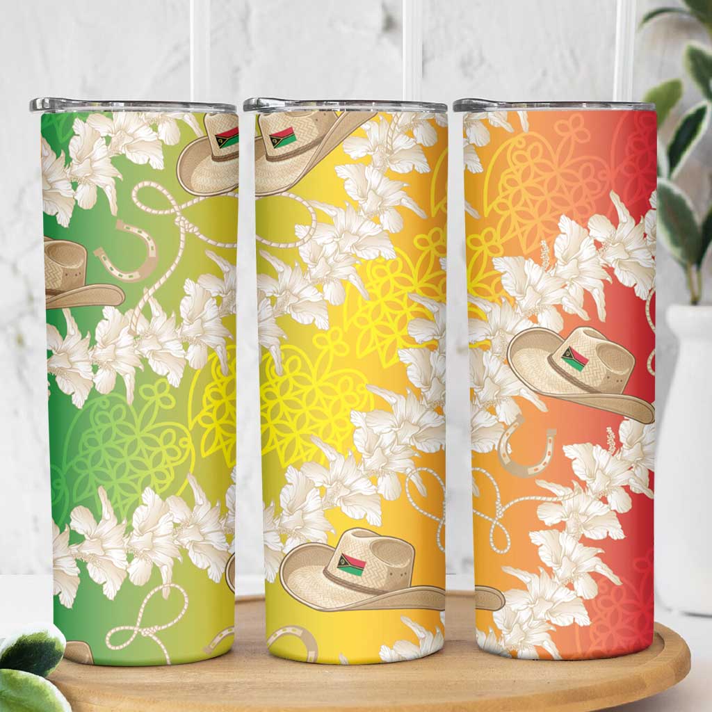 Vanuatu Cowboy Skinny Tumbler Straw Hats Hibiscus With Sand Drawing - Polynesian Pride