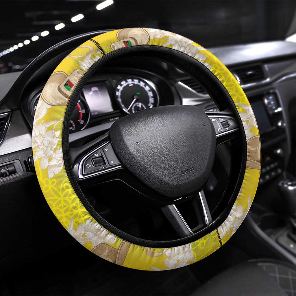 Vanuatu Cowboy Steering Wheel Cover Straw Hats Hibiscus With Sand Drawing - Polynesian Pride