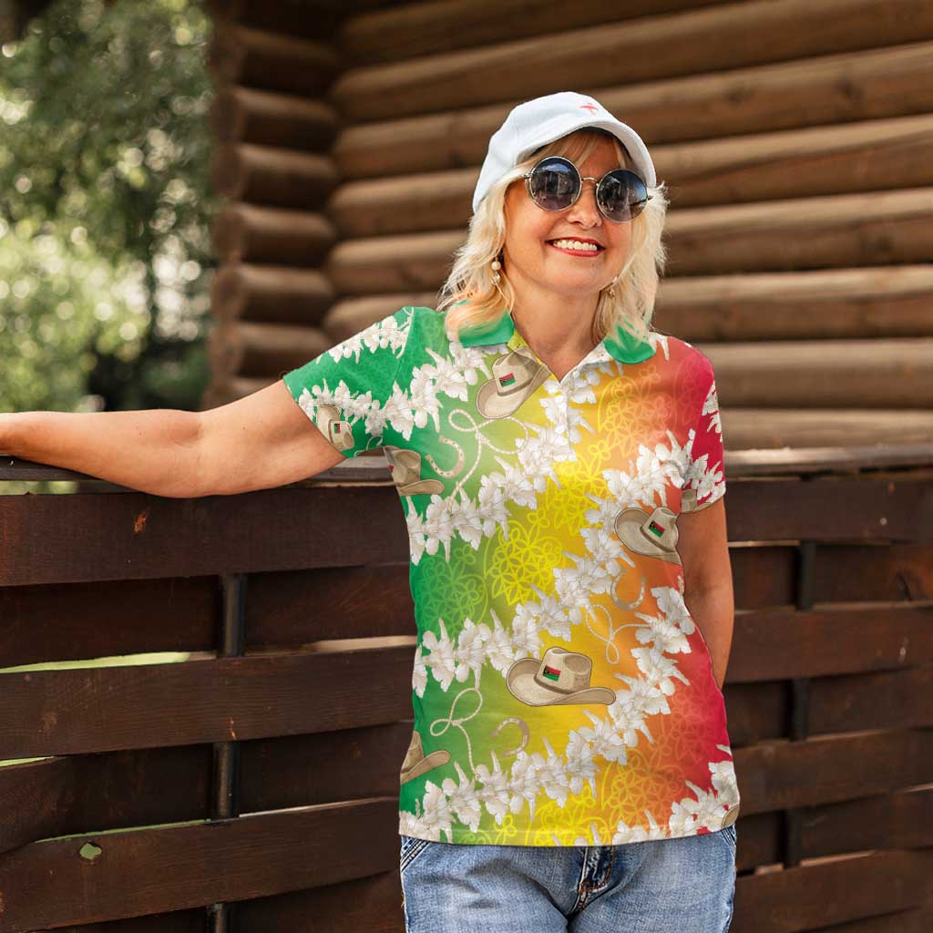 Vanuatu Cowboy Women Polo Shirt Straw Hats Hibiscus With Sand Drawing - Polynesian Pride