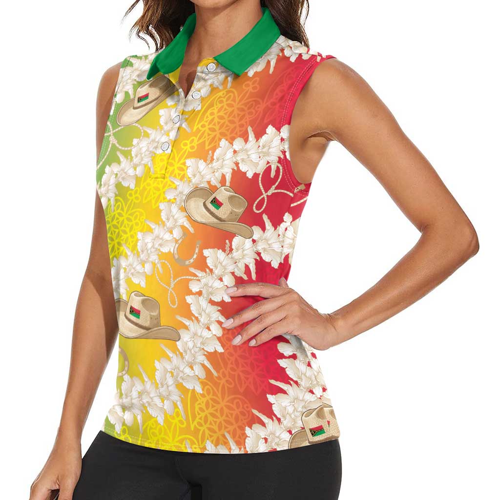 Vanuatu Cowboy Women Sleeveless Polo Shirt Straw Hats Hibiscus With Sand Drawing - Polynesian Pride