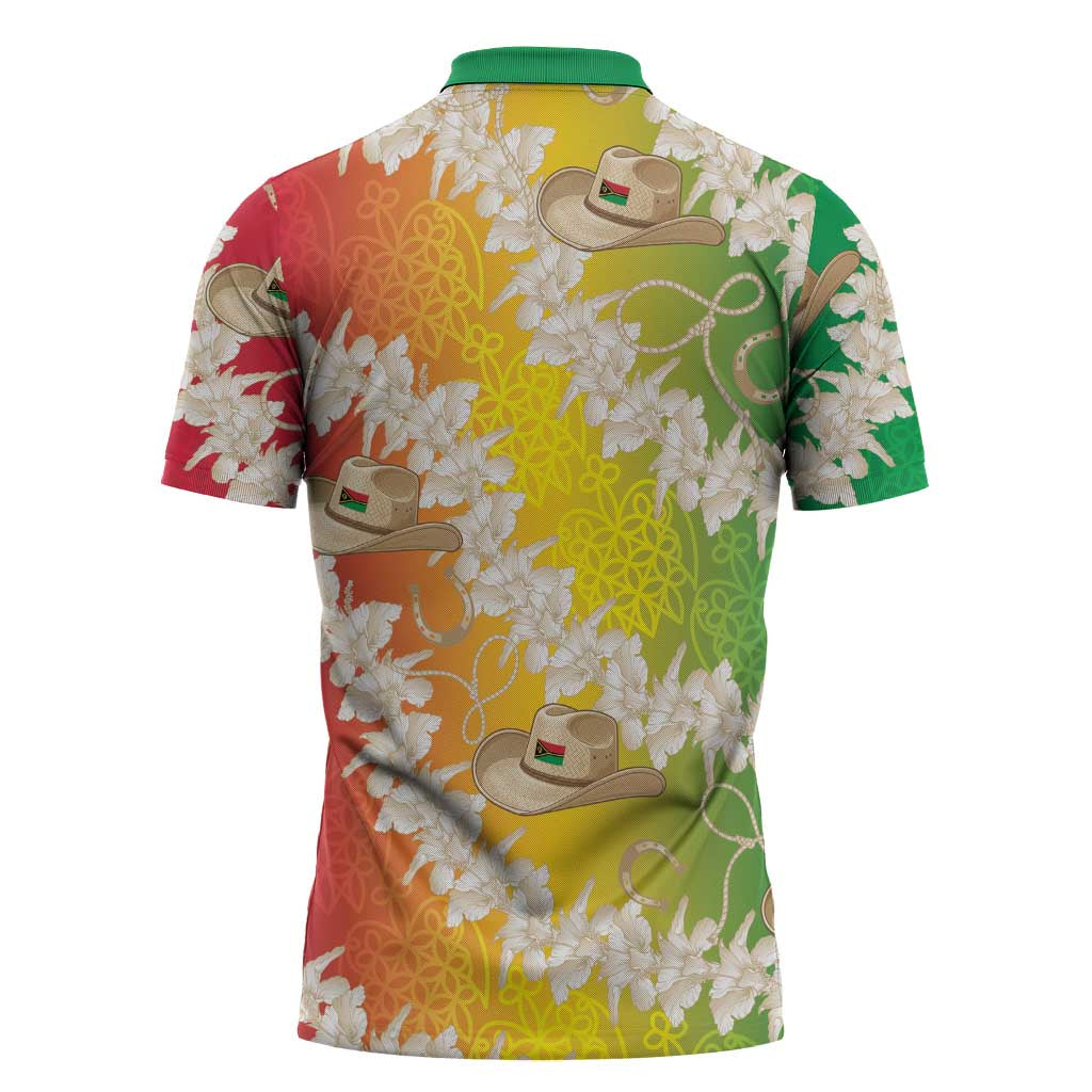 Vanuatu Cowboy Zipper Polo Shirt Straw Hats Hibiscus With Sand Drawing - Polynesian Pride