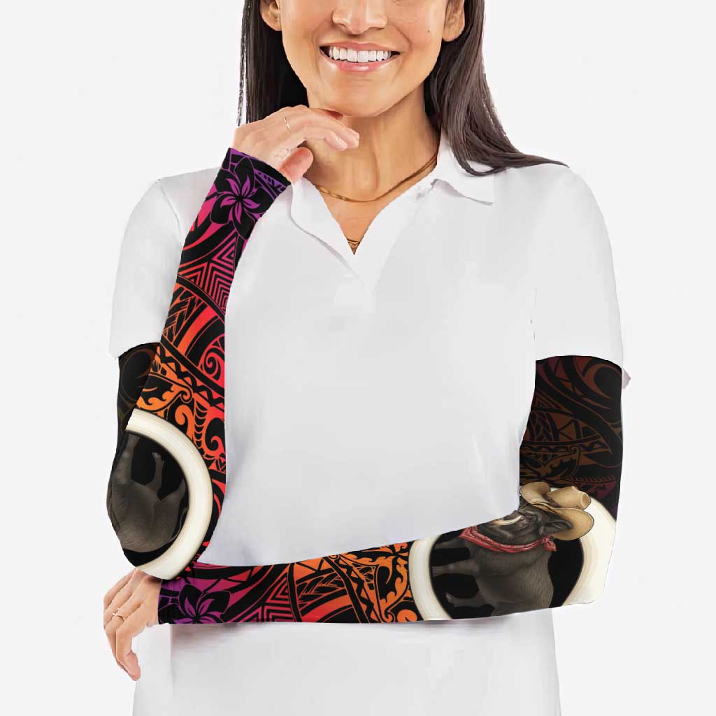 Vanuatu Boar Cowboy Arm Sleeves Tusk Gradient Polynesian Pattern - Polynesian Pride
