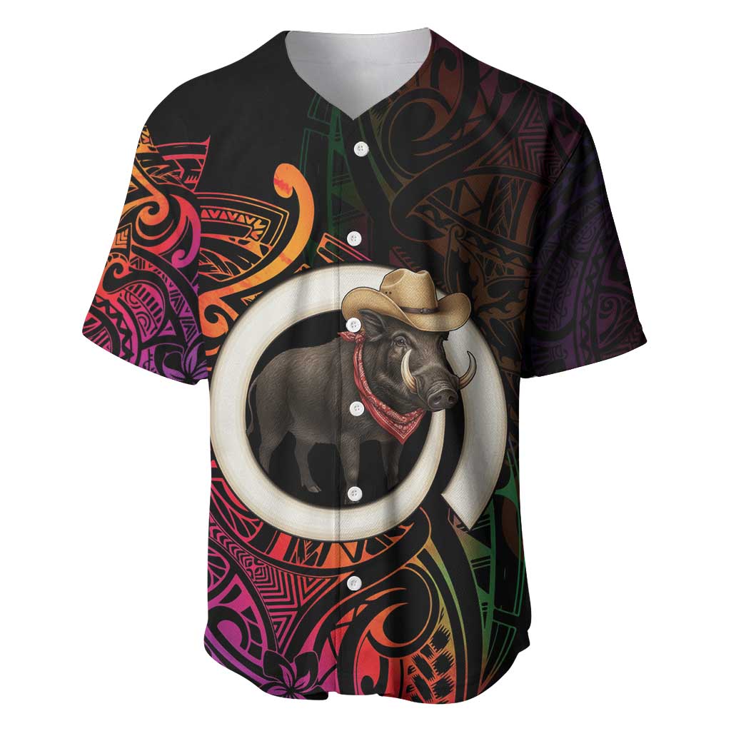 Vanuatu Boar Cowboy Baseball Jersey Tusk Gradient Polynesian Pattern - Polynesian Pride