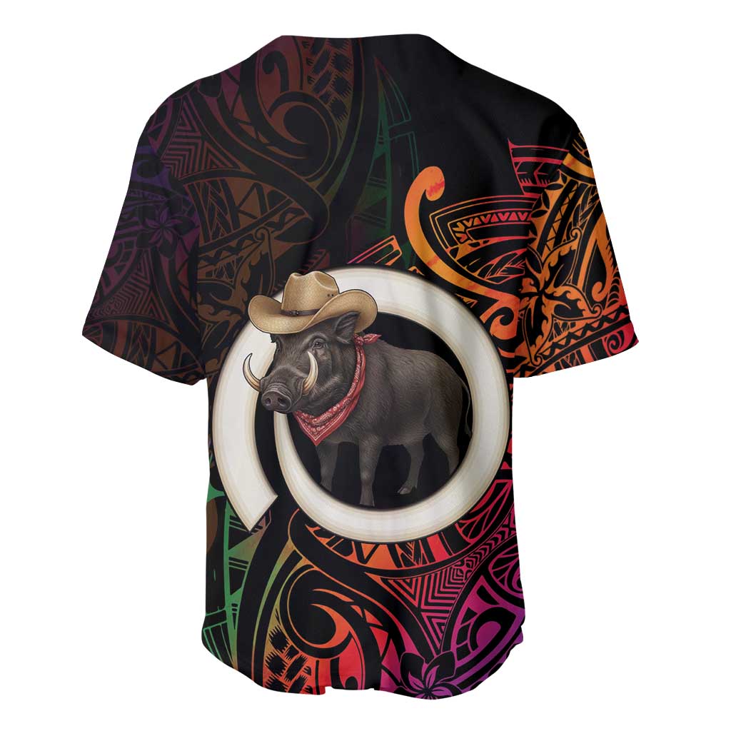 Vanuatu Boar Cowboy Baseball Jersey Tusk Gradient Polynesian Pattern - Polynesian Pride