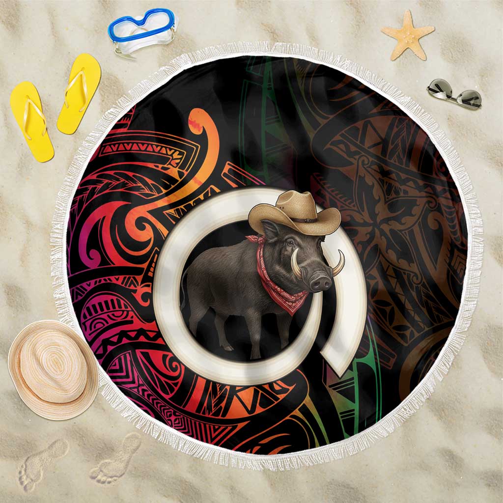 Vanuatu Boar Cowboy Beach Blanket Tusk Gradient Polynesian Pattern - Polynesian Pride
