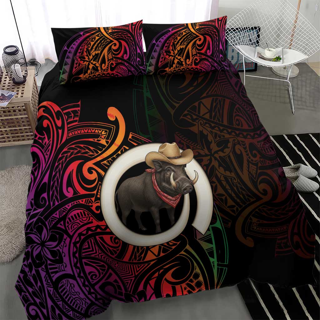 Vanuatu Boar Cowboy Bedding Set Tusk Gradient Polynesian Pattern - Polynesian Pride