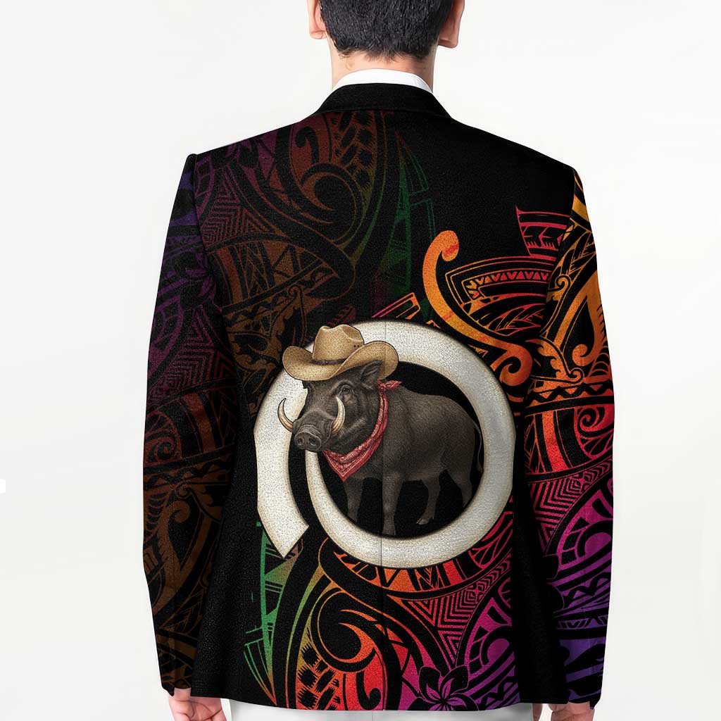 Vanuatu Boar Cowboy Blazer Tusk Gradient Polynesian Pattern - Polynesian Pride