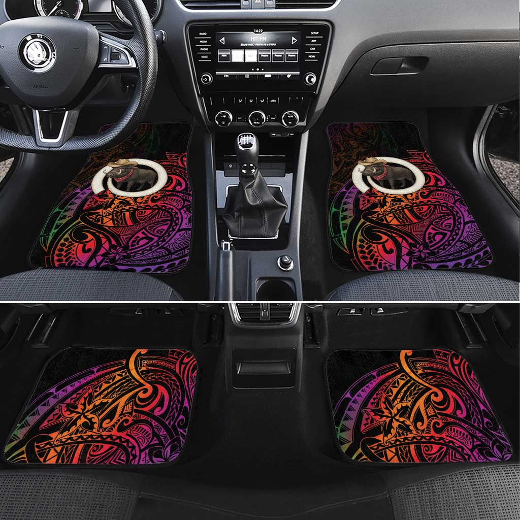 Vanuatu Boar Cowboy Car Mats Tusk Gradient Polynesian Pattern - Polynesian Pride