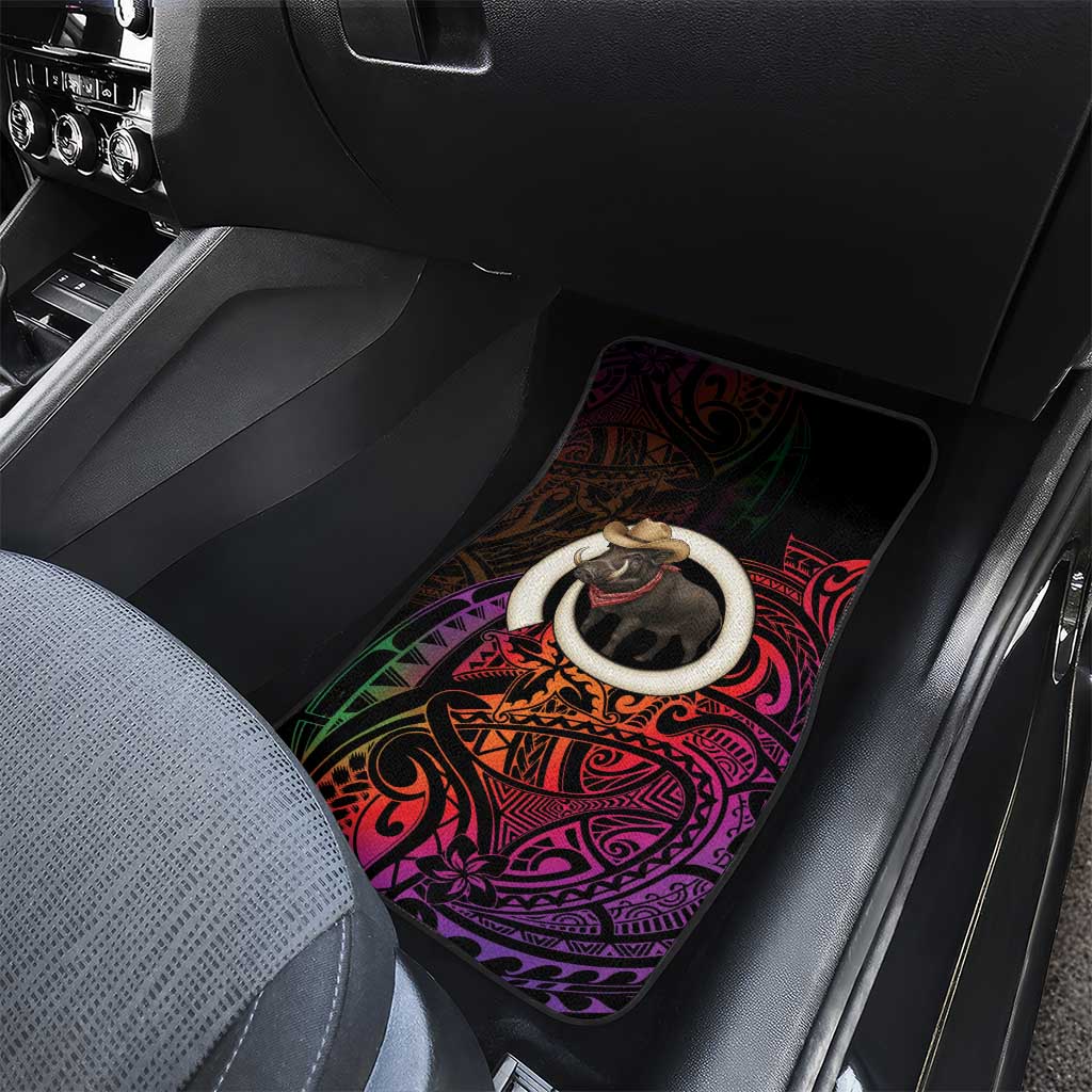 Vanuatu Boar Cowboy Car Mats Tusk Gradient Polynesian Pattern - Polynesian Pride