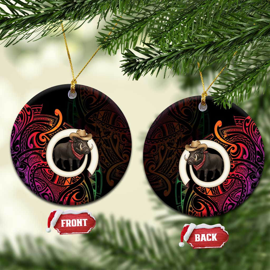 Vanuatu Boar Cowboy Ceramic Ornament Tusk Gradient Polynesian Pattern - Polynesian Pride