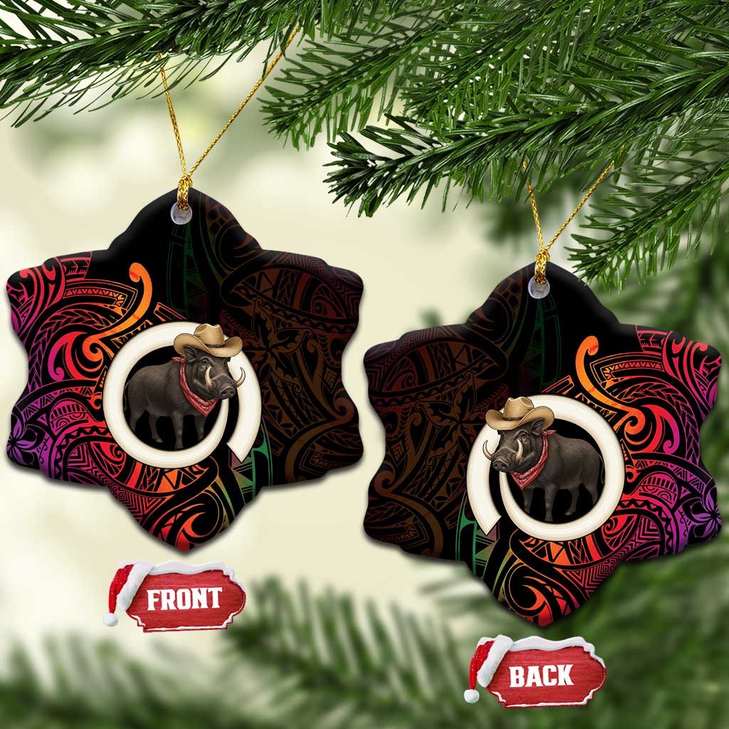 Vanuatu Boar Cowboy Ceramic Ornament Tusk Gradient Polynesian Pattern - Polynesian Pride