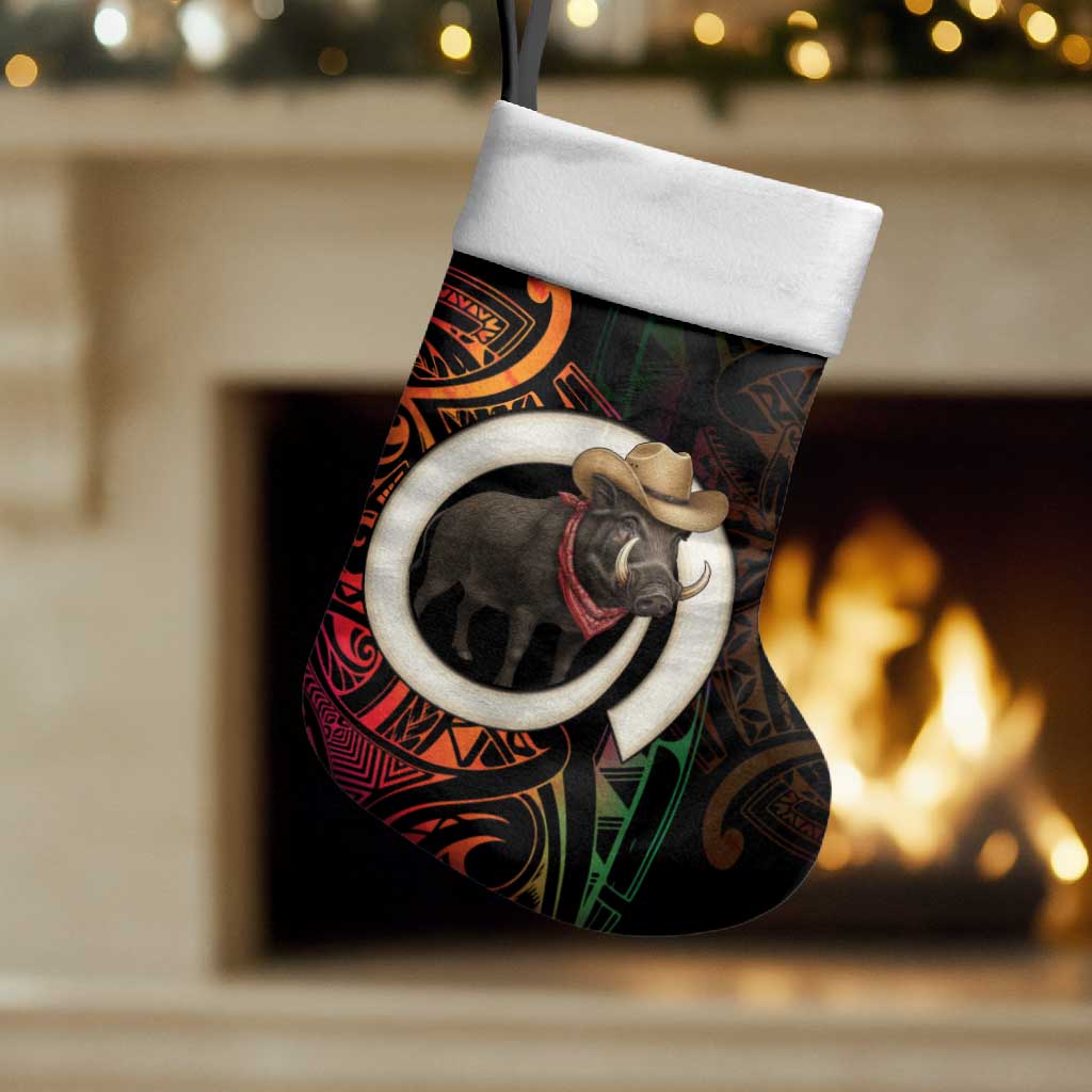 Vanuatu Boar Cowboy Christmas Stocking Tusk Gradient Polynesian Pattern - Polynesian Pride