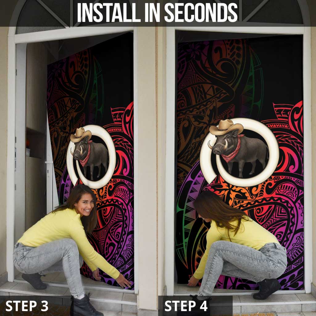 Vanuatu Boar Cowboy Door Cover Tusk Gradient Polynesian Pattern - Polynesian Pride