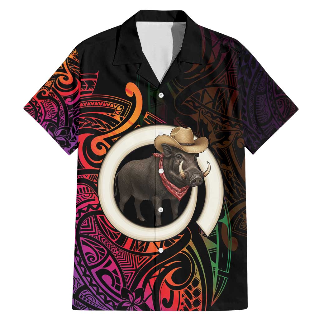 Vanuatu Boar Cowboy Family Matching Mermaid Dress and Hawaiian Shirt Tusk Gradient Polynesian Pattern - Polynesian Pride