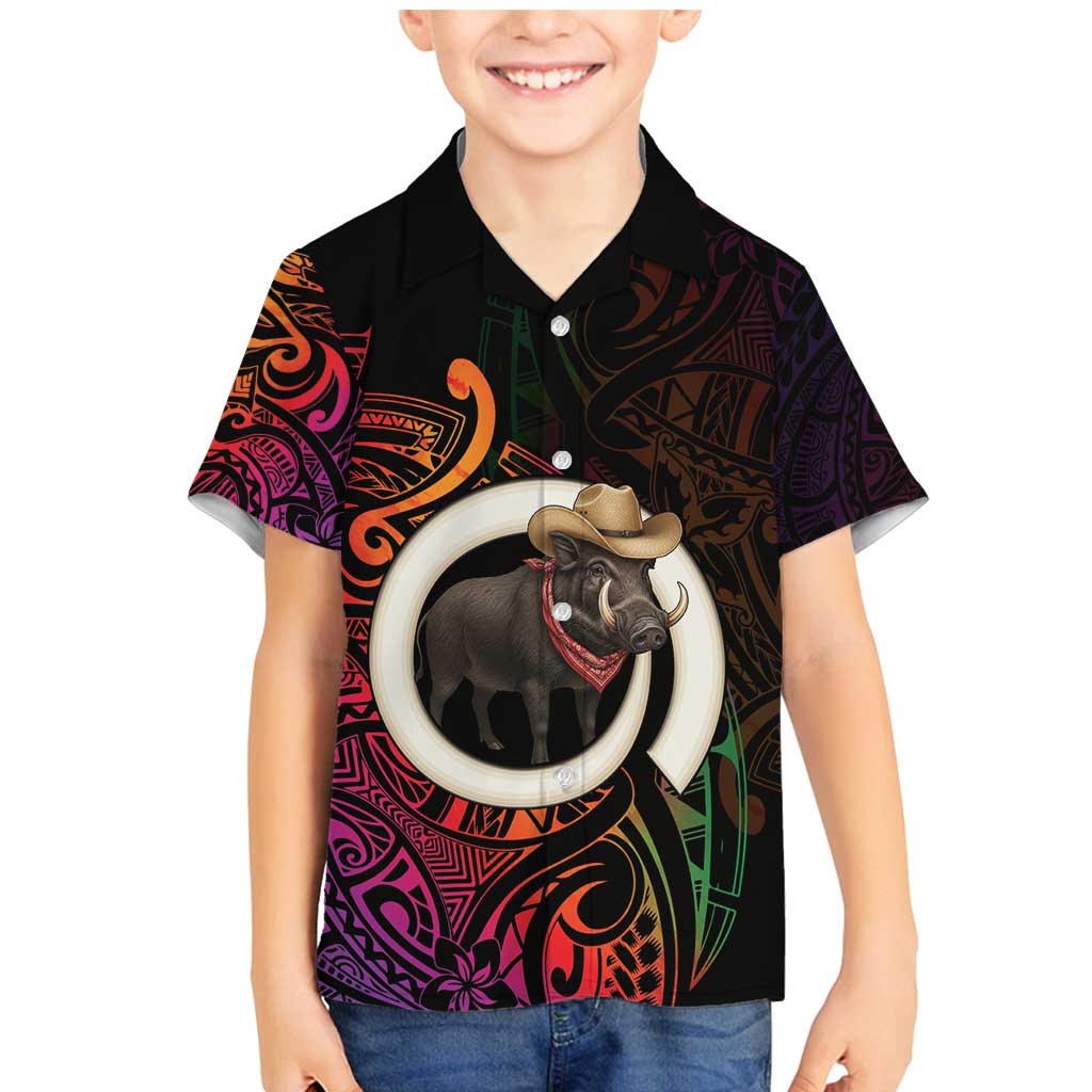 Vanuatu Boar Cowboy Family Matching Mermaid Dress and Hawaiian Shirt Tusk Gradient Polynesian Pattern - Polynesian Pride