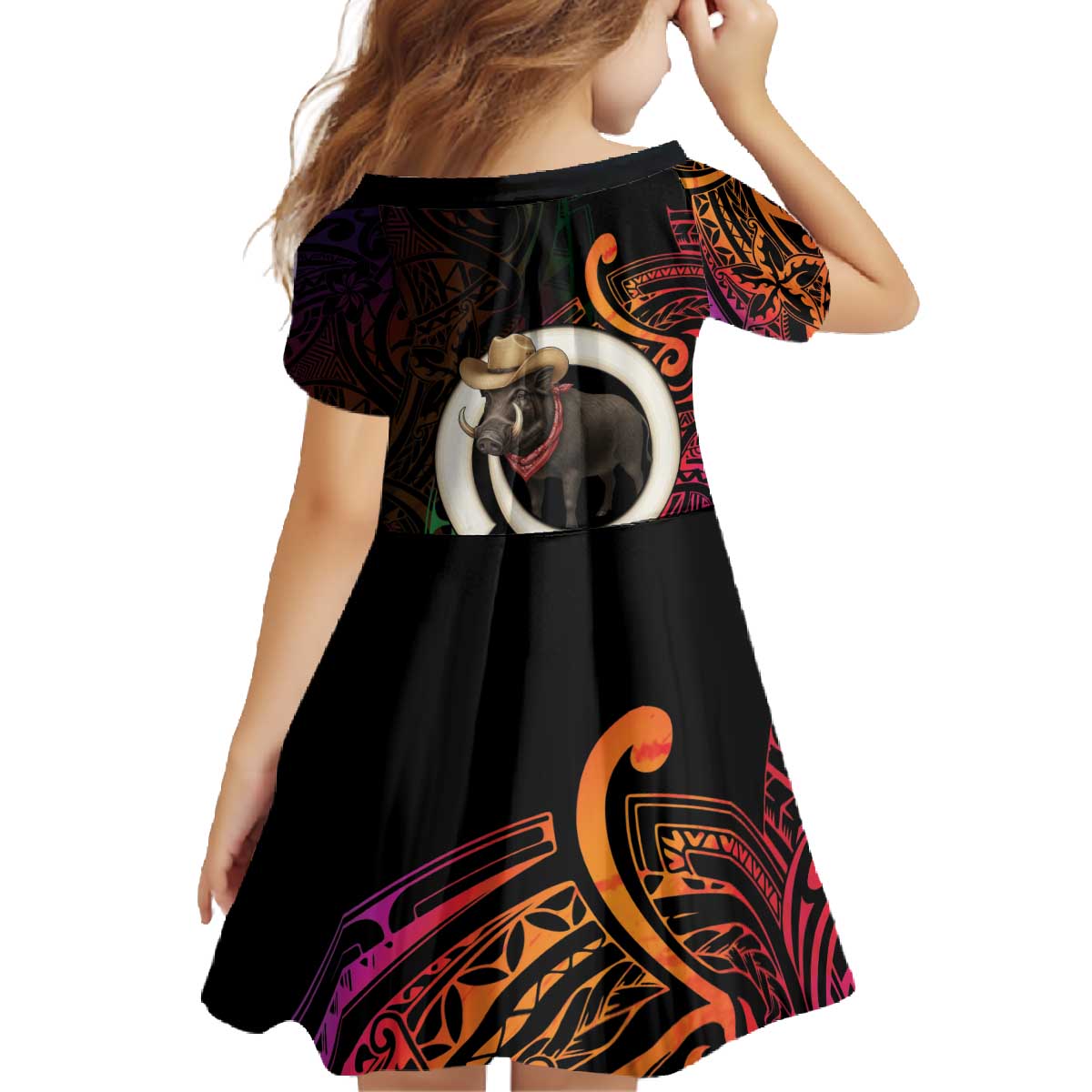 Vanuatu Boar Cowboy Family Matching Off The Shoulder Long Sleeve Dress and Hawaiian Shirt Tusk Gradient Polynesian Pattern - Polynesian Pride