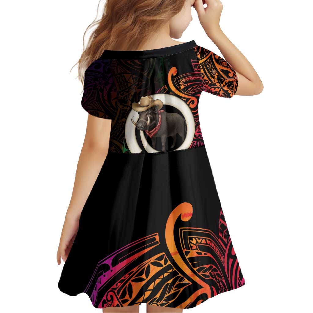 Vanuatu Boar Cowboy Family Matching Off Shoulder Maxi Dress and Hawaiian Shirt Tusk Gradient Polynesian Pattern - Polynesian Pride