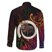 Vanuatu Boar Cowboy Family Matching Off Shoulder Short Dress and Hawaiian Shirt Tusk Gradient Polynesian Pattern - Polynesian Pride