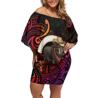 Vanuatu Boar Cowboy Family Matching Off Shoulder Short Dress and Hawaiian Shirt Tusk Gradient Polynesian Pattern - Polynesian Pride