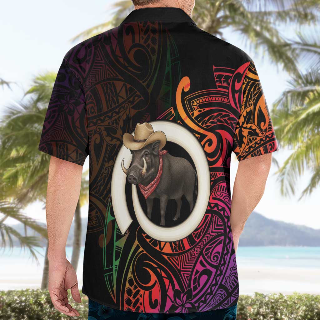 Vanuatu Boar Cowboy Hawaiian Shirt Tusk Gradient Polynesian Pattern - Polynesian Pride