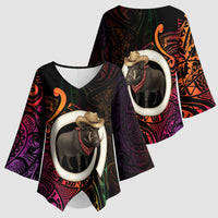 Vanuatu Boar Cowboy Kimono Sleeve Blouse Tusk Gradient Polynesian Pattern - Polynesian Pride
