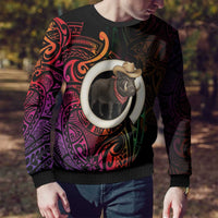 Vanuatu Boar Cowboy Ugly Christmas Sweater Tusk Gradient Polynesian Pattern - Polynesian Pride