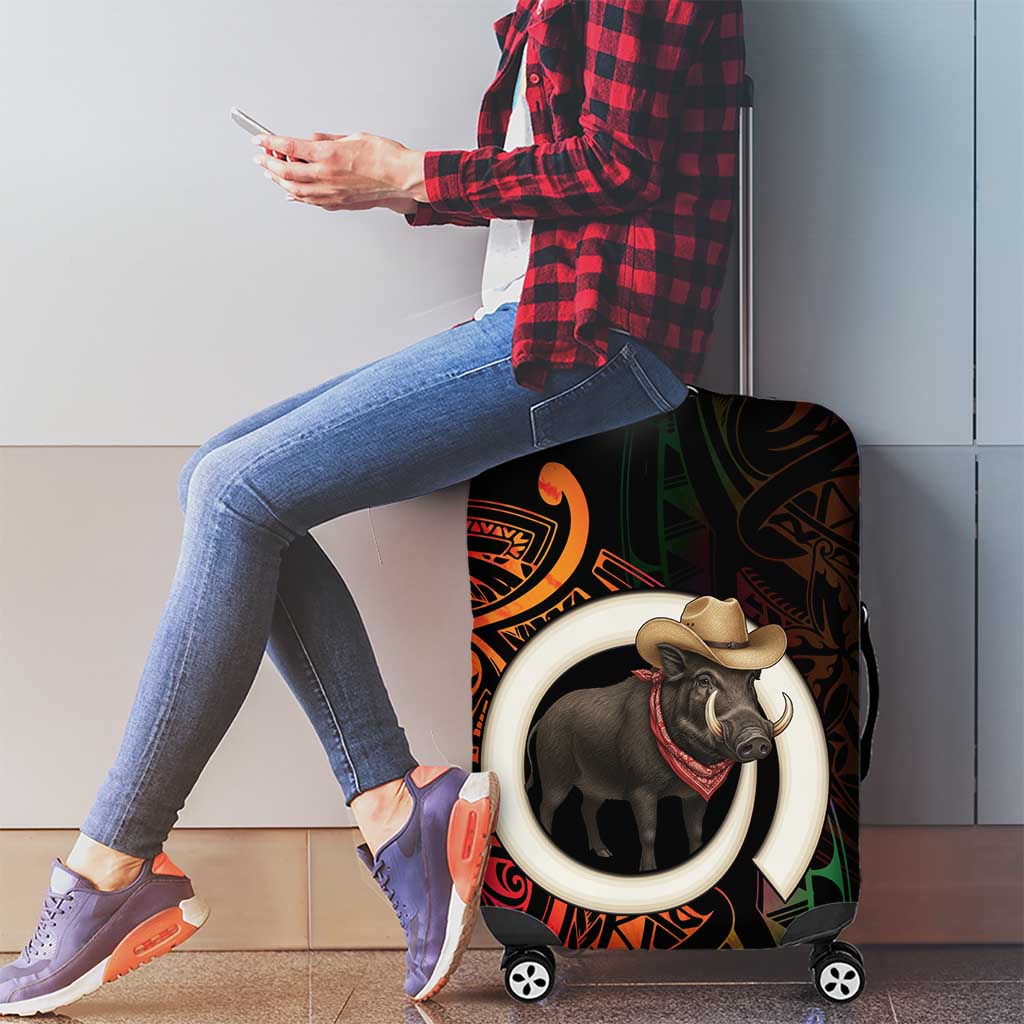 Vanuatu Boar Cowboy Luggage Cover Tusk Gradient Polynesian Pattern - Polynesian Pride