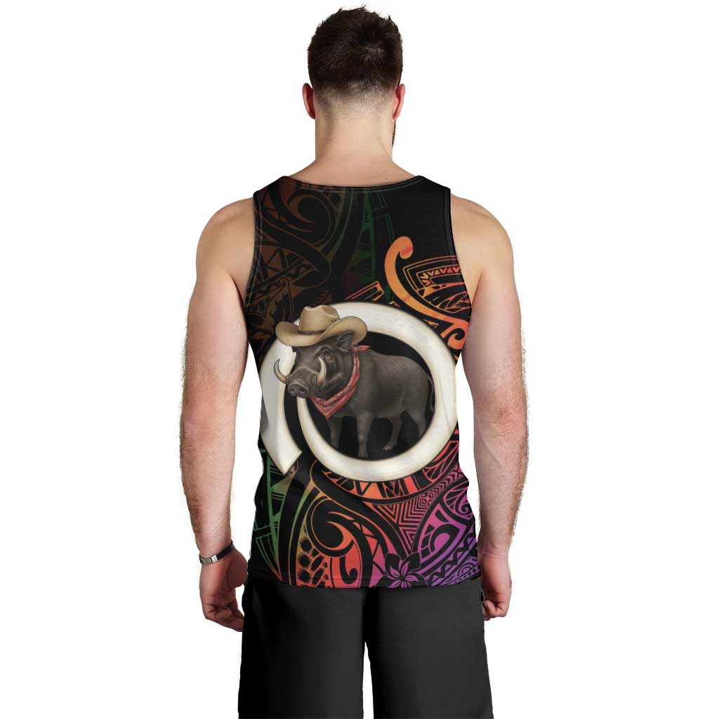 Vanuatu Boar Cowboy Men Tank Top Tusk Gradient Polynesian Pattern - Polynesian Pride