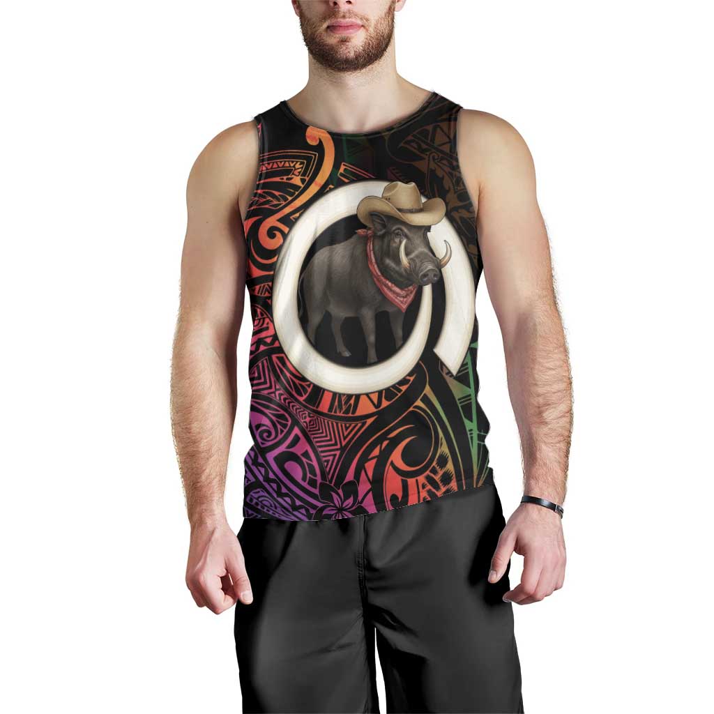 Vanuatu Boar Cowboy Men Tank Top Tusk Gradient Polynesian Pattern - Polynesian Pride