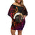 Vanuatu Boar Cowboy Off Shoulder Short Dress Tusk Gradient Polynesian Pattern - Polynesian Pride