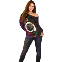 Vanuatu Boar Cowboy Off Shoulder Sweater Tusk Gradient Polynesian Pattern LT14 - Polynesian Pride