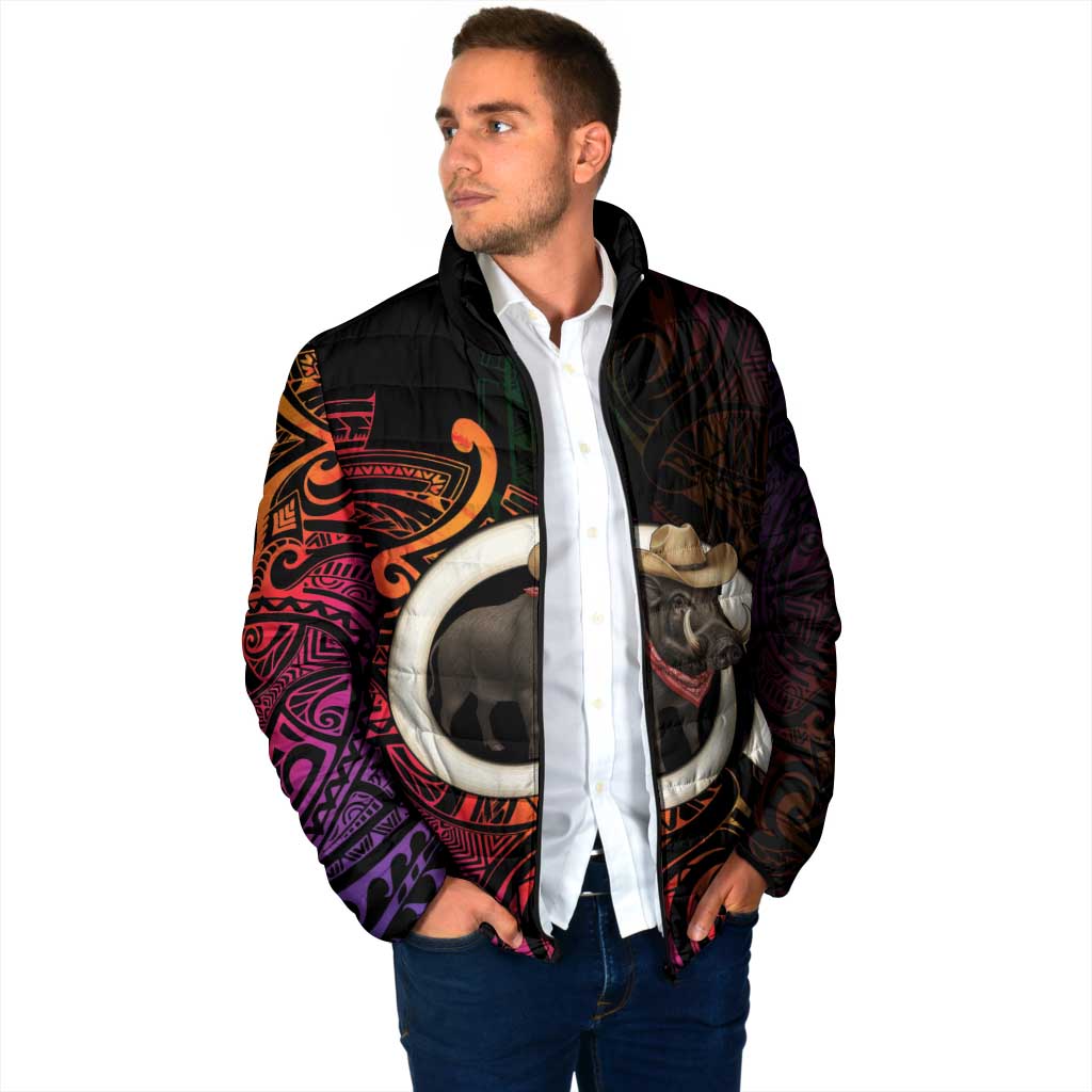 Vanuatu Boar Cowboy Padded Jacket Tusk Gradient Polynesian Pattern - Polynesian Pride