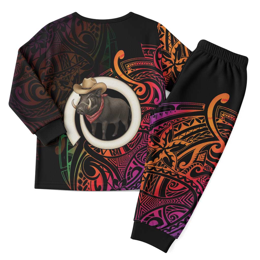 Vanuatu Boar Cowboy Christmas Pajama Set Tusk Gradient Polynesian Pattern - Polynesian Pride