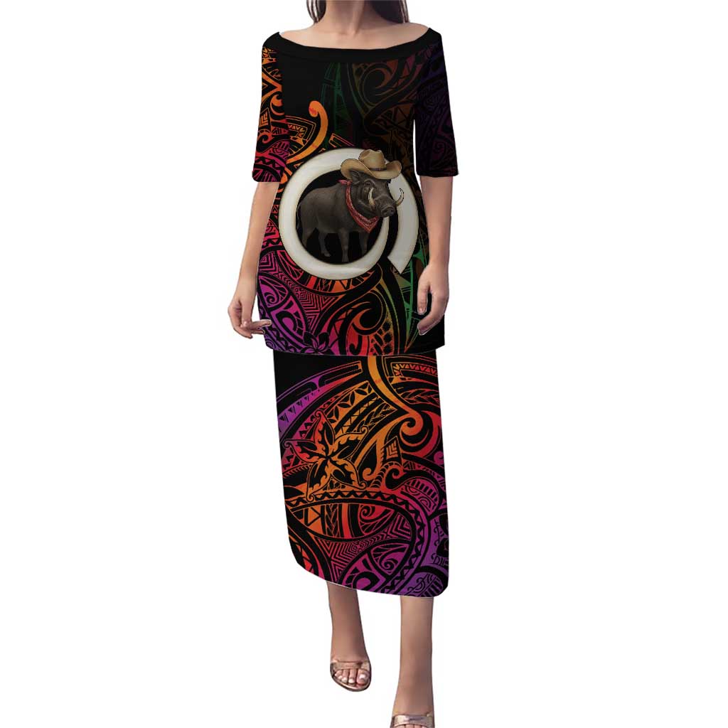 Vanuatu Boar Cowboy Puletasi Tusk Gradient Polynesian Pattern - Polynesian Pride