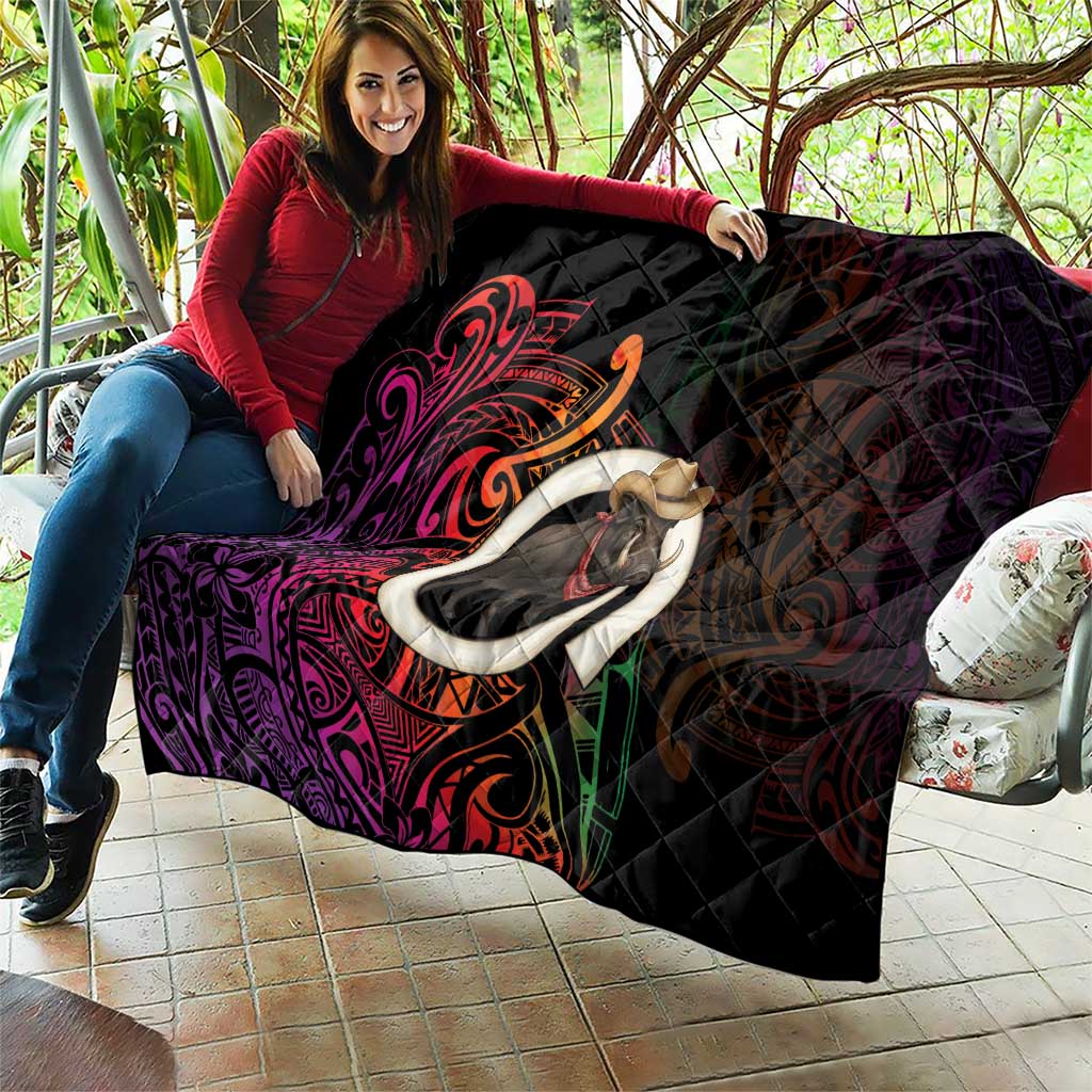 Vanuatu Boar Cowboy Quilt Tusk Gradient Polynesian Pattern - Polynesian Pride