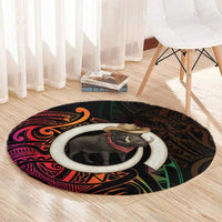 Vanuatu Boar Cowboy Round Carpet Tusk Gradient Polynesian Pattern - Polynesian Pride
