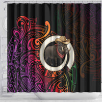 Vanuatu Boar Cowboy Shower Curtain Tusk Gradient Polynesian Pattern - Polynesian Pride