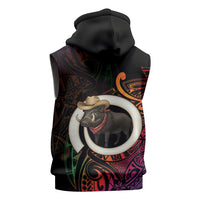 Vanuatu Boar Cowboy Sleeveless Zip Hoodie Tusk Gradient Polynesian Pattern - Polynesian Pride