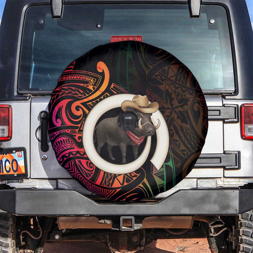 Vanuatu Boar Cowboy Spare Tire Cover Tusk Gradient Polynesian Pattern - Polynesian Pride