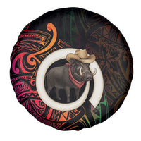 Vanuatu Boar Cowboy Spare Tire Cover Tusk Gradient Polynesian Pattern - Polynesian Pride